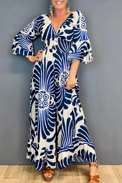 Irina | Jumpsuit mit Blumenmuster und Rüschenärmeln im Vintage-Look
