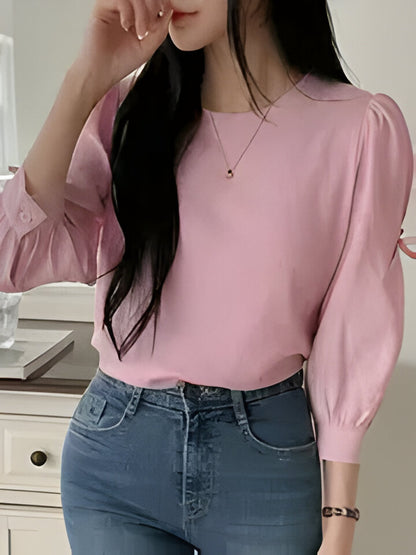 Maria | Elegante Damenbluse mit langen Ärmeln und Schleifendetail