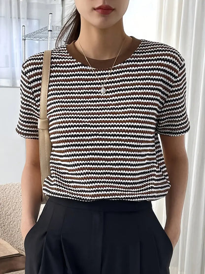Minerva | Gestreept T-shirt met ronde hals, casual T-shirt met korte mouwen