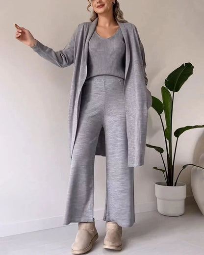 Thea - Elegantes 3-teiliges Set mit ärmellosem Top, Hose und lockerem Cardigan