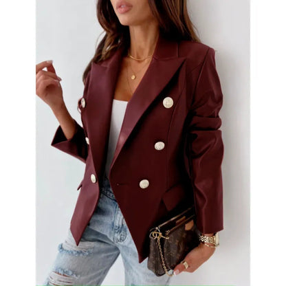 Karlene - Eleganter Blazer aus Kunstleder mit Doppelknopfreihe