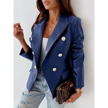 Karlene - Eleganter Blazer aus Kunstleder mit Doppelknopfreihe