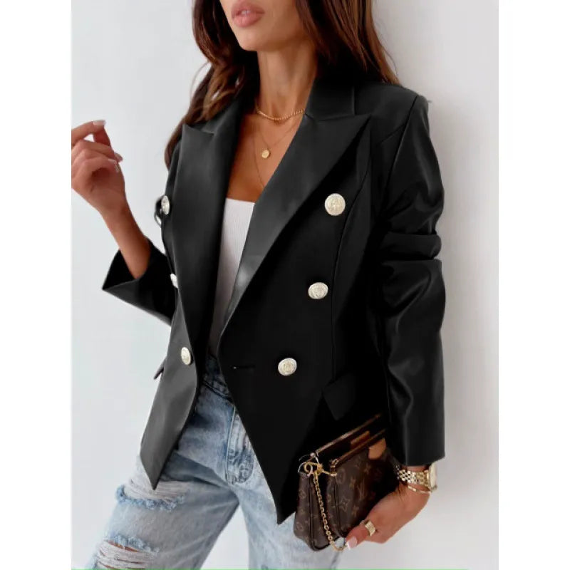 Karlene - Eleganter Blazer aus Kunstleder mit Doppelknopfreihe