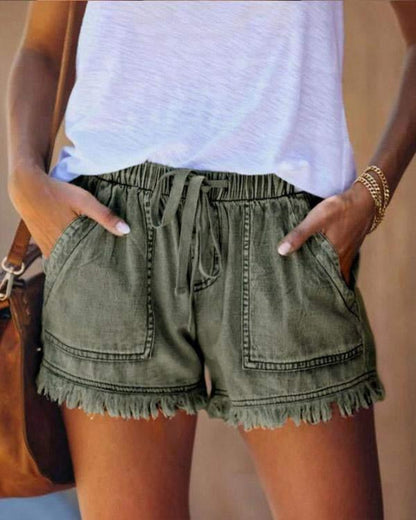Adriana | Einfarbige Denim-Shorts mit Kordelzug