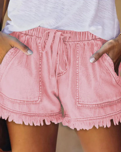 Adriana | Einfarbige Denim-Shorts mit Kordelzug
