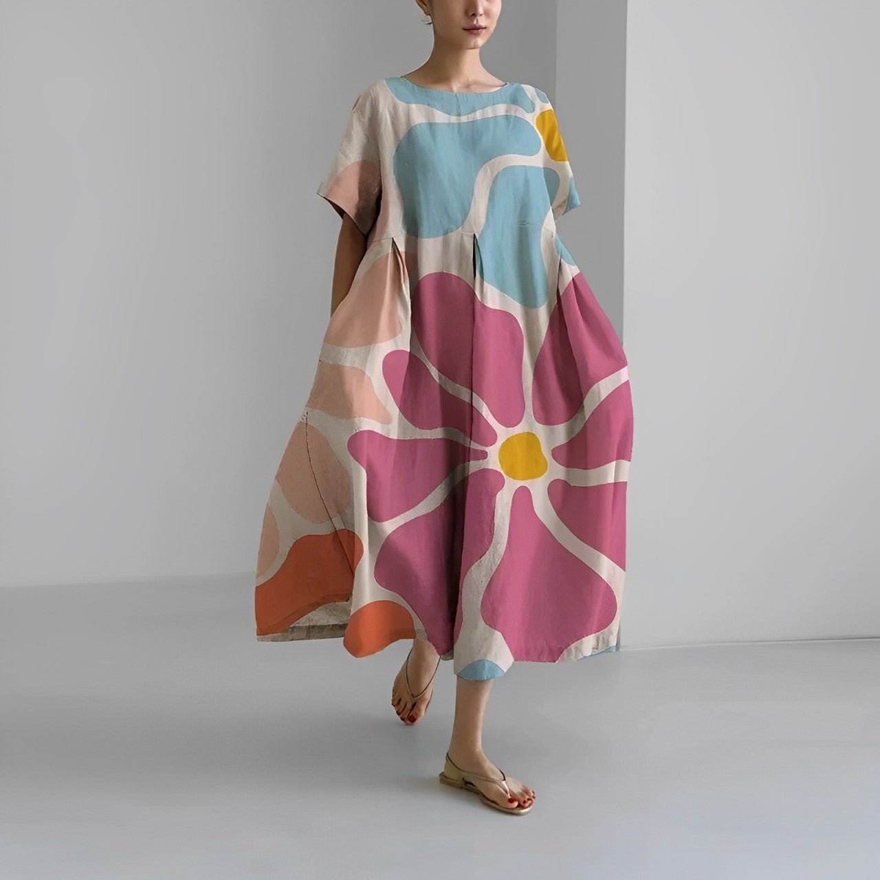 Caroline - Lässiges, lockeres, bedrucktes Kleid für Frauen