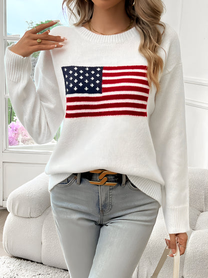 Livia | Amerikanische Flagge Rundhalsausschnitt Pullover