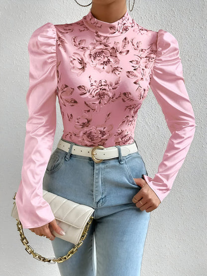Rosie - Elegante Bluse mit hohem Kragen und Blumenmuster