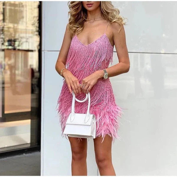 Lucila | Kleid mit Pailletten und Federn