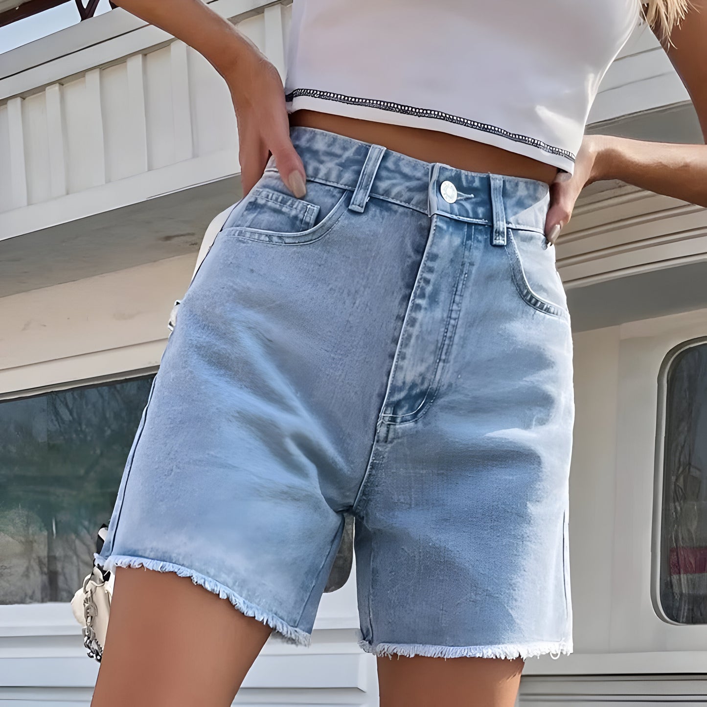Marigold | Luxuriöse Denim-Shorts mit ausgefranstem Saum